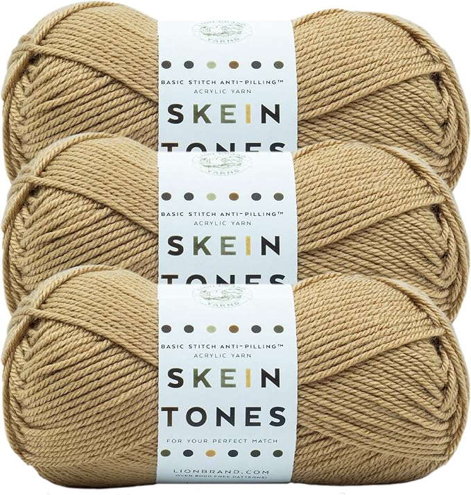 Lion Brand Yarn Basic Stitch Anti-Pilling Yarn for Crocheting, Knitting, and Crafts, Hazelnut, 3 Pack