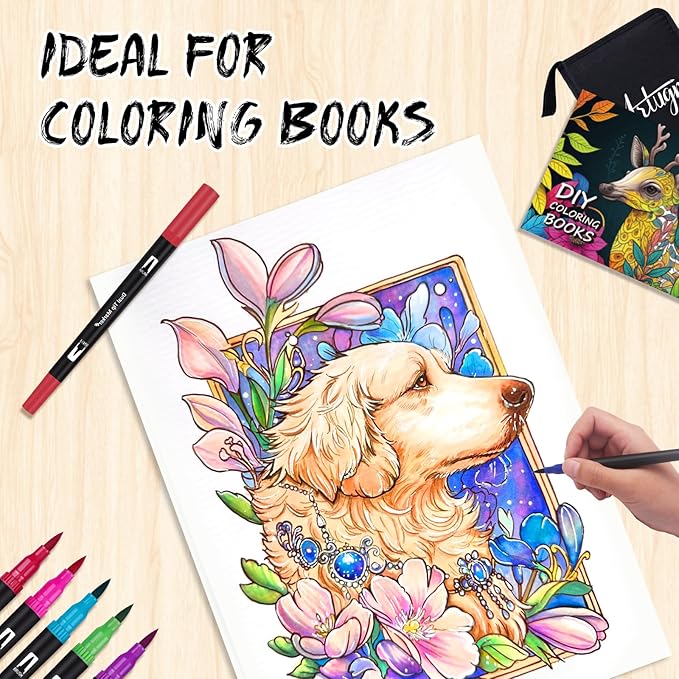 Dual Markers Brush Pens for Adult Coloring Books, 168 Colors Art Marker Set with Fine & Brush Tip Pen for Bullet Journaling, Coloring, Drawing, Hand Lettering, Calligraphy, Art Supplies