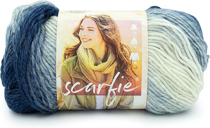 Lion Brand Yarn Scarfie Yarn, Blue/Cream