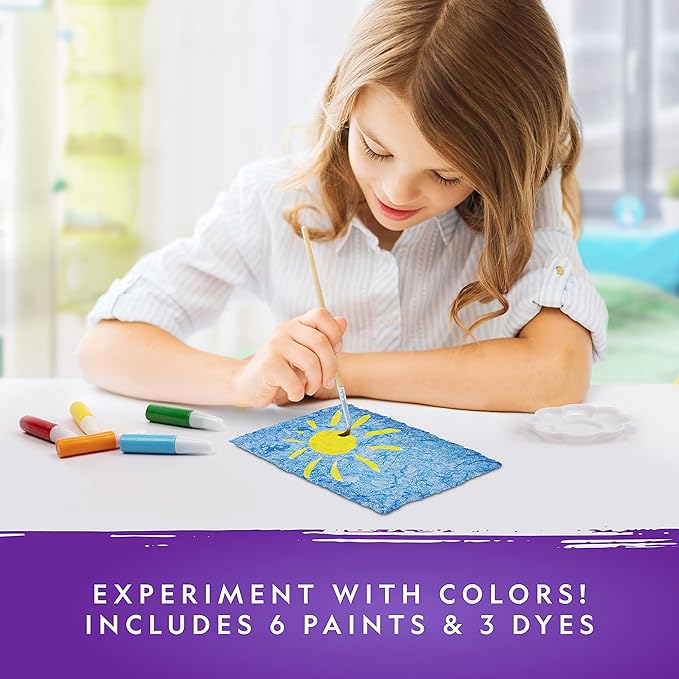 NATIONAL GEOGRAPHIC Kids Paper Making Kit - Make & Decorate 10 Sheets of Craft Paper, Includes Wooden Silk Screen Mold, Paints & More, Fun Art Kit for Scrapbooking & Other Kids Arts & Crafts Projects