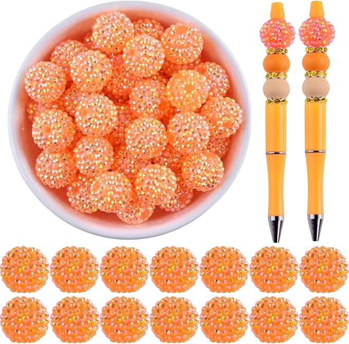 20mm Rhinestone Beads for Pens 20pcs Beaded Pens Beads Bling Glitter Suger Bugglegum Beads Large Balls Crystal Pen Beads for DIY Pens Keychain Making Suppliers Bulk