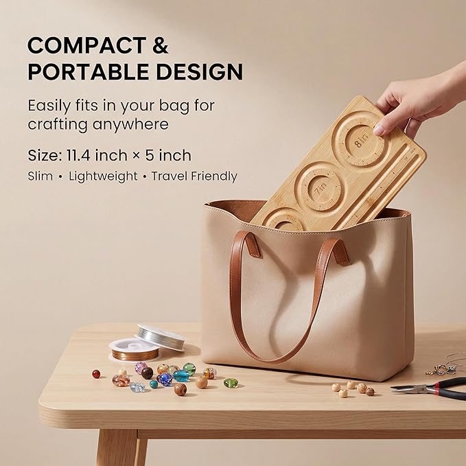Bamboo Bead Board for Jewelry Making – Natural Bamboo Bracelet & Necklace Design Organizer with Grooved Sizes (Bracelet Slot Left)