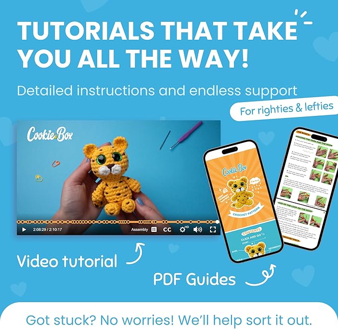 Cookie Box Original Crochet Kit for Beginners – Gift Set to Make Leopard Leo Amigurumi Plushie – Easy DIY Crochet & Knitting Starter Kit with Video and PDF Tutorials