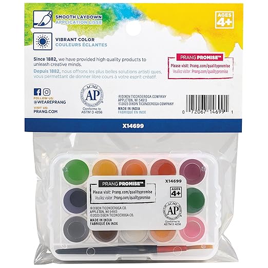 Prang Mini Watercolor Paint Sets, (Bulk Pack of 24) Palette Tray and Brush, 15 Assorted Colors, Art Party Favors, Prizes, Stocking Stuffers
