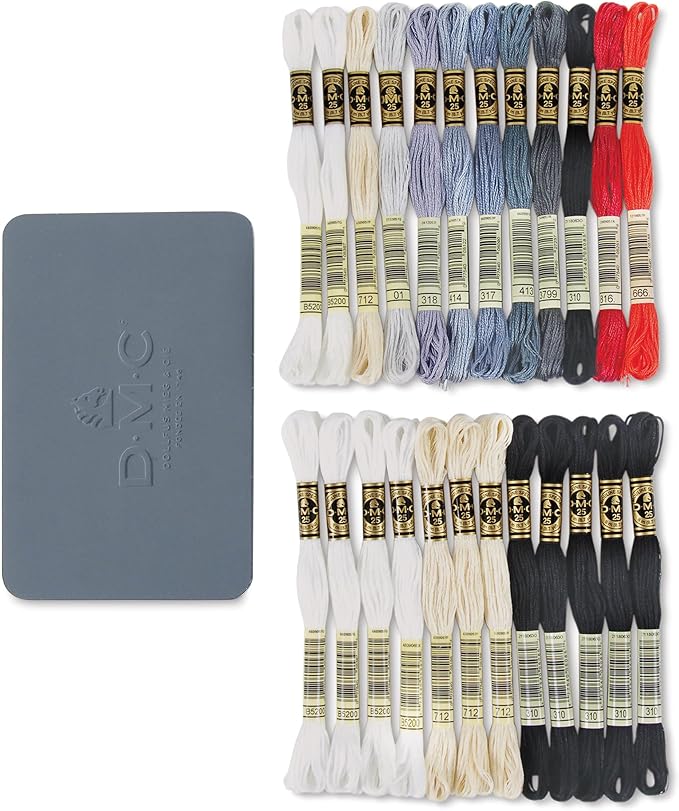 DMC Black Tin Embroidery Floss - Monochrome Colors - 24 Count - 8.7 Yard Skein