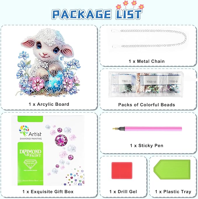 KEYIFA Lamb Hanging Diamond Art Painting Kits for Adults and Kids Age 8-12, 5D Special Shape Diamond Dots Kit Easter Crystal Gem Painting Art Crafts for Window, Wall, Door, Garden Decor