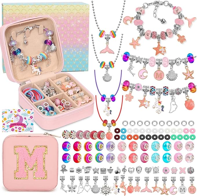 LifeisLuck Charm with Bracelet Making Kit, Jewelry Making Kit for Bracelet DIY Bead Necklace Kit with Cute Bracelet Box Unicorns Crafts Arts Kit Birthday Gifts - M