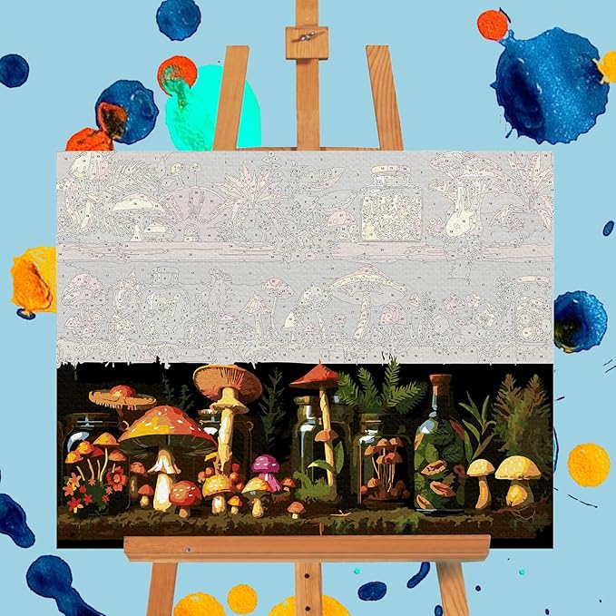 Offito Paint by Numbers Kit for Adults - Mushroom Acrylic Adult Paint by Number Kits on Canvas for Beginner, Shelf DIY Oil Painting by Numbers for Adults Kit, Perfect for Home Decor Gift 16"x20"