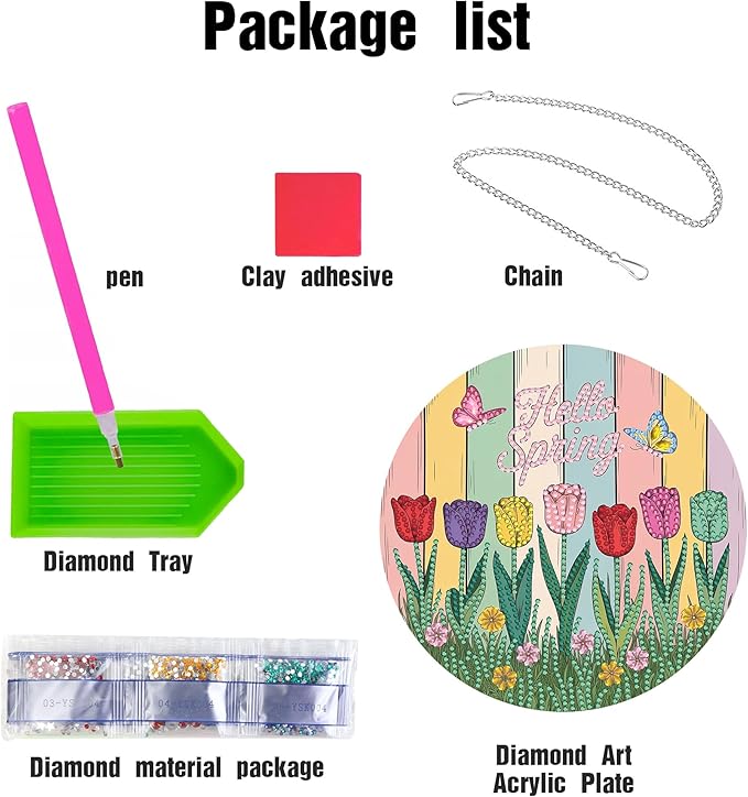 LOMSIOY Diamond Art Hanging Kit for Adult, Spring Front Door Sign Window Hanging for Outdoor, Tulips Double Sided Easter Decor Suncatcers for Porch, Diamond Painting Pendants for Garden 8 x 8 Inch