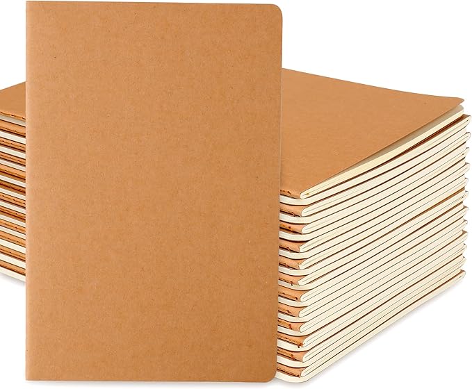 labkiss 24 pack college ruled notebook & journal bulk, kraft cover, line thick paper, a5 size, 5.5x8.3 inch, 60 pages, small subject note pad planner set for women men kids traveler student office