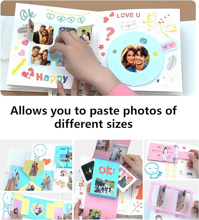 Ranxu 16 sets Handmade 3D Photo Album Decorations Kits-diy Interactive Memory Book, DIY Gift for Young, Girl, Women Baby, Wedding Family Photos(Travel, Anniversary, Birthday Gift) (Material Kit-Color)