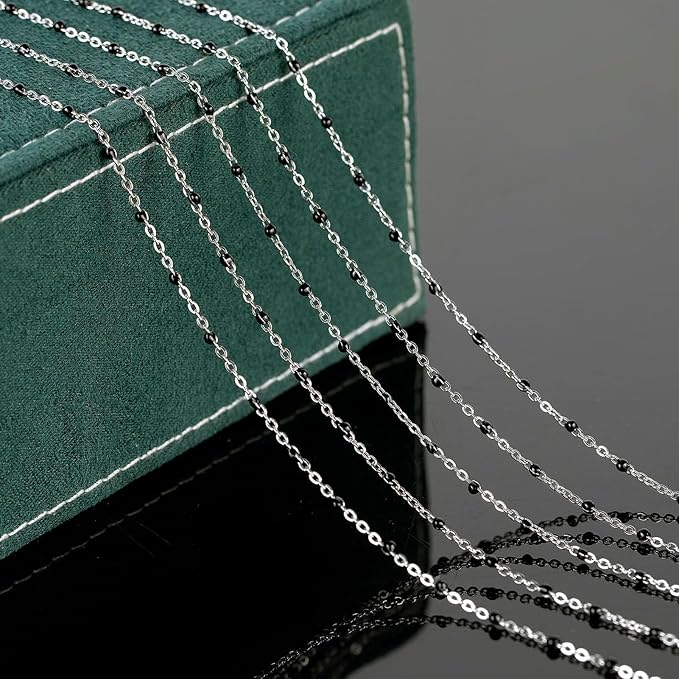 UMAOKANG 10 Meters Stainless Steel Jewelry Chain for Jewelry Making Black Enamel Bead Cable Chain Roll with Open Jump Rings and Lobster Clasps