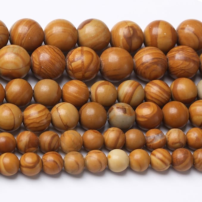 10MM 35PCS Yellow Woodgrain Stone Beads for Jewelry Making DIY Craft Gemstone Beads Kit Cosmic Crystal Pebbles for Bracelets, Necklaces