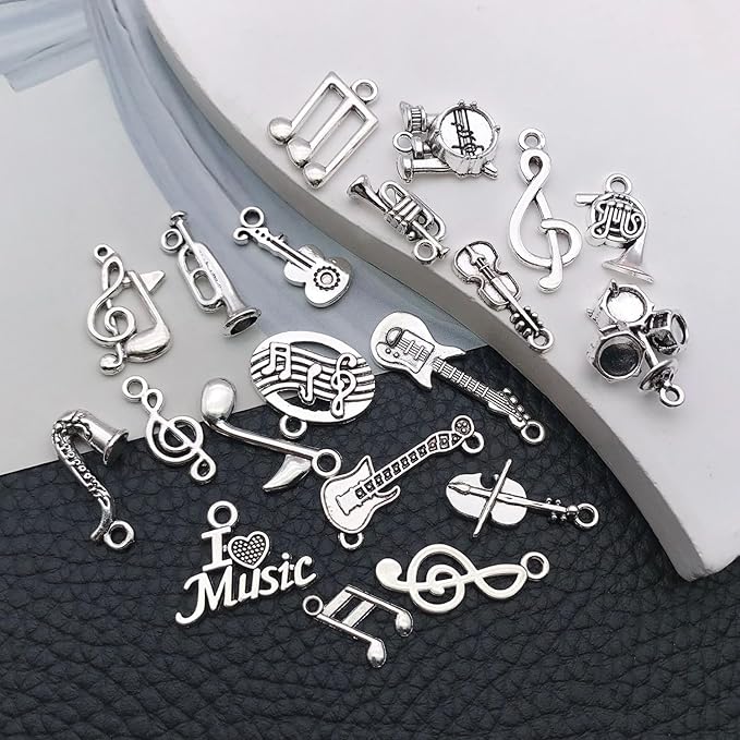 WOCRAFT 60pcs Antique Silver Music Bracelet Charms for Jewelry Making Sets DIY Necklace Bracelet Keychain Crafting Charms Kit Craft Supplies (SN893)