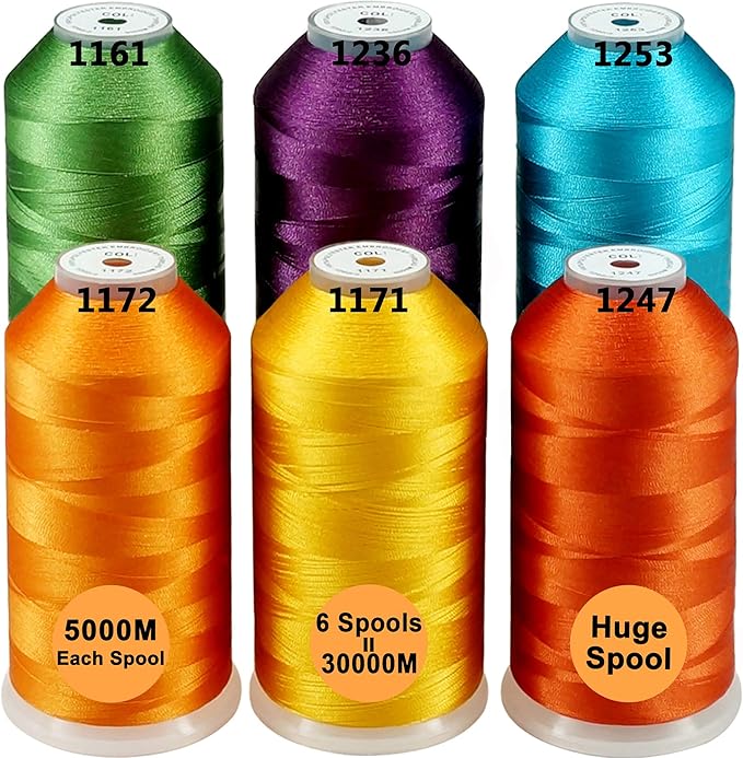 New brothreads - 40 Options- Various Assorted Color Packs of Polyester Embroidery Machine Thread Huge Spool 5000M for All Embroidery Machines -6xFruit&Garden Colors