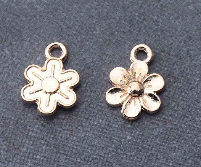 Ruwado 50 Pcs Little Flowers Charms Metal Vintage Cute Vintage Small Flower Pendants for Jewelry Making Kit Bracelet Necklace DIY Making Crafting Project Accessories Supplies (KC Gold)