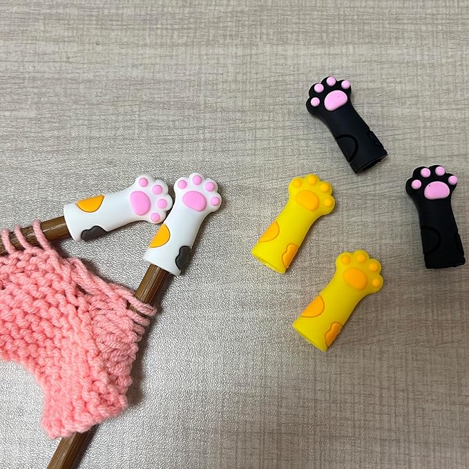 SPANSEE 6 PCS Cat Paw Knitting Needles Stoppers, Knitting Needle Point Protectors, Stitch Stopper, Needle Minder, Knitting Accessories, Knitting Supplies fit Size 11-17 (8mm-12.75mm) Needles