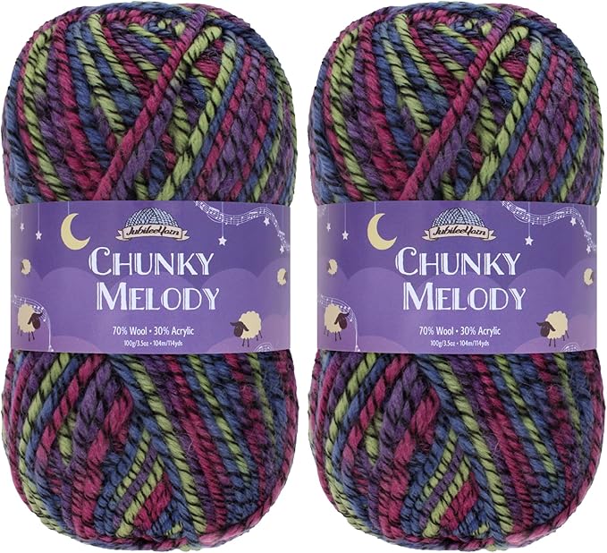 JubileeYarn Chunky Melody Yarn - 100g/Skein Bulky Wool Blend - Starling - 2 Skeins