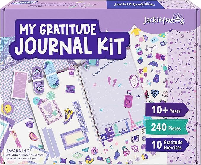 jackinthebox Gratitude Journal Kit for Girls Ages 8–12, 242 pcs,Scrapbooking Journal Set for Teen, Tween Girls, 10 Fun Gratitude Exercises, Art & Craft Kit, Easter Gift for Girls 8 9 10 11 12
