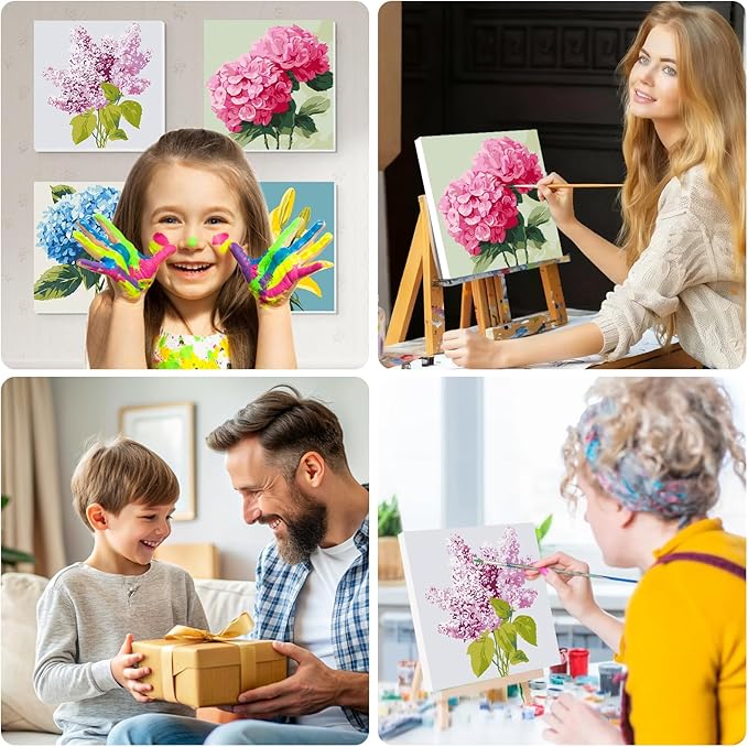 Lxmsja 4 Pack Subtle Flora Paint by Numbers Kit for Adults, Easy Framed Paint by Numbers for Adults Beginner, DIY Acrylic Oil Painting Craft Kits for Home Wall Decor 8x8 inch