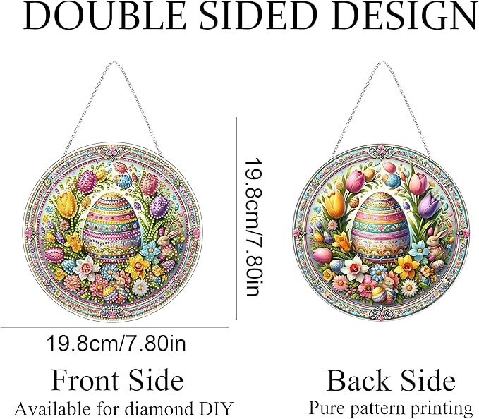 DIY Acrylic Diamond Art Painting Wreath Kits Special Shaped Rhinestone 5D Diamond Art Window Pendants Home Garden Wall Hanging Kits Hanging Ornament (Easter Egg)