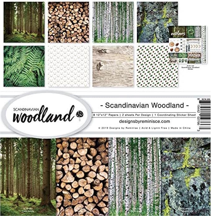 Reminisce (REMBC) Scandinavian Woodland Scrapbook Collection Kit, Multi Color Palette 12x12 inches