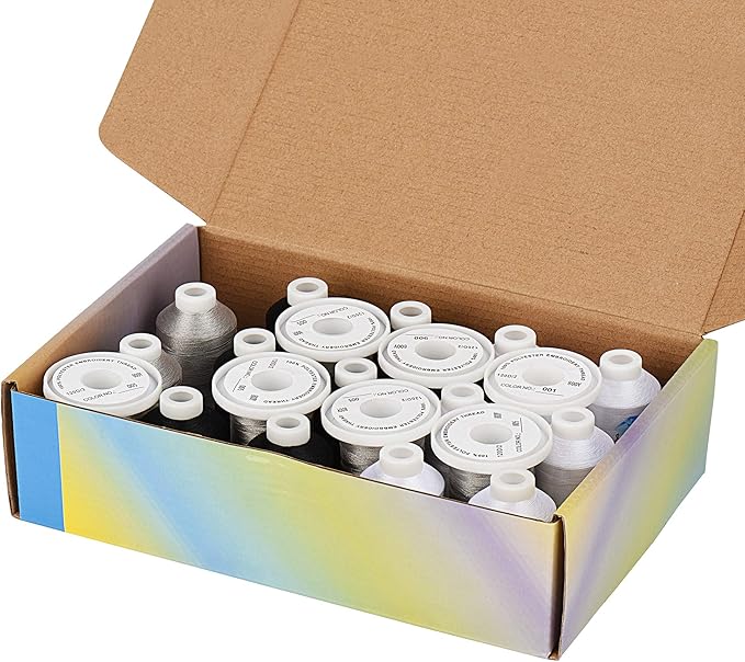 Simthread Embroidery Machine Thread Kit 800Y 21 Spools Black White and Silver Grey Colors for Professional Embroidery Design