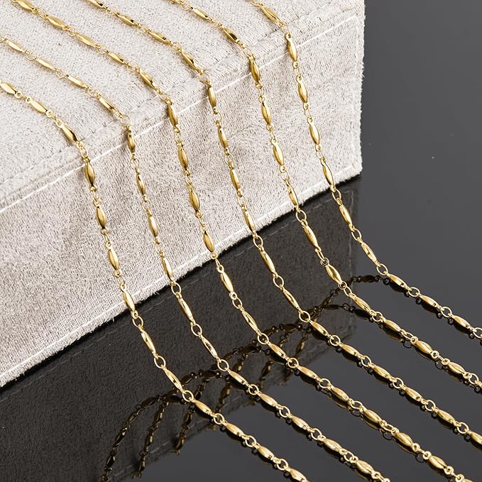 YOUBEIYEE 13 Feet Gold Plated Chain for Jewelry Making Stainless Steel Bar Link Chains Bulk on Spool with Jump Rings Lobster Clasps