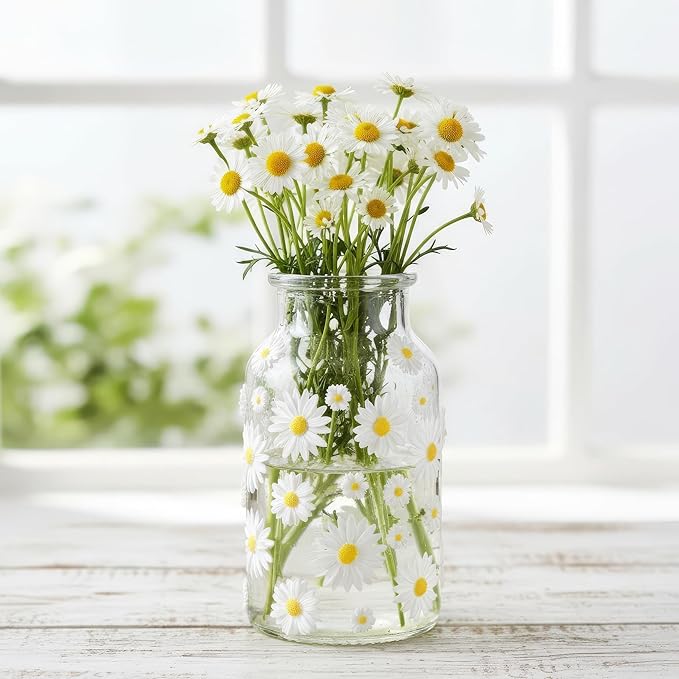 AquaLume Daisy Flowers Craft Kit, 50 Pcs Resin Daisies in 3 Sizes with Storage Box, Flat Back Floral Embellishments for DIY Scrapbooking, Home Wedding Party Decor, Food Safe Decoration