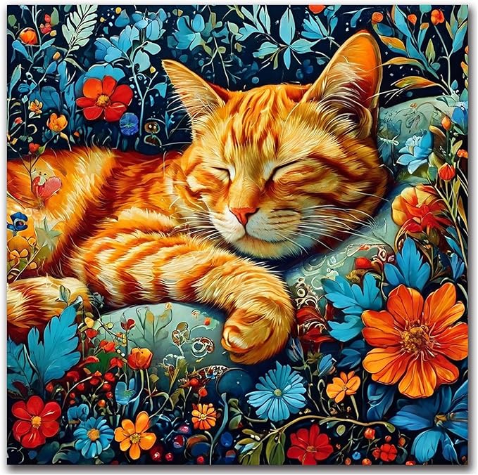 igoodom Diamond Art Kits for Adults, Cat Diamond Painting Kit, Full Drill Round Cat Diamond Art Kits, DIY Gem Art and Crafts for Home Wall Decor Gift 14x14inch