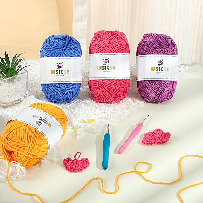 4 PCS Crochet Yarn, 560 Yard Soft Yarn for Crocheting Assorted Colors Fluffy Yarn for Crochet Hand Knitting Easter Decor Gifts 1 Skein/140 Yard-Neon