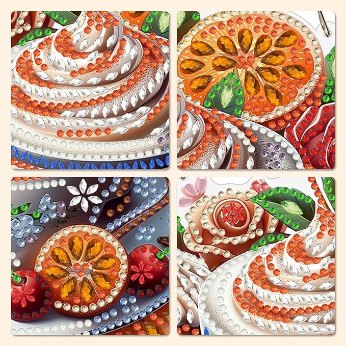 MXJSUA Fruit Coffee Diamond Art Hanging Kits for Adults Beginners, DIY Acrylic Special Shaped Crystal Diamond Gem Drills Pendant Art Painting Ornament for Home Wall Decor Gift