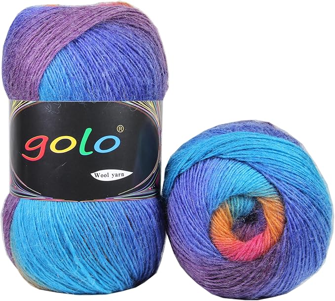 golo Wool Yarn for Knitting 550yd 0.22Ib Cachemire Multicolor Rainbow Yarn (Crimson Green)
