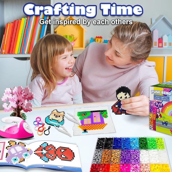 funzbo 5500 5mm fuse beads kit - 24 colors | 111 patterns, arts and crafts for girls and boys, kids toys set, gifts for kids, teens and adults age 5+ years old