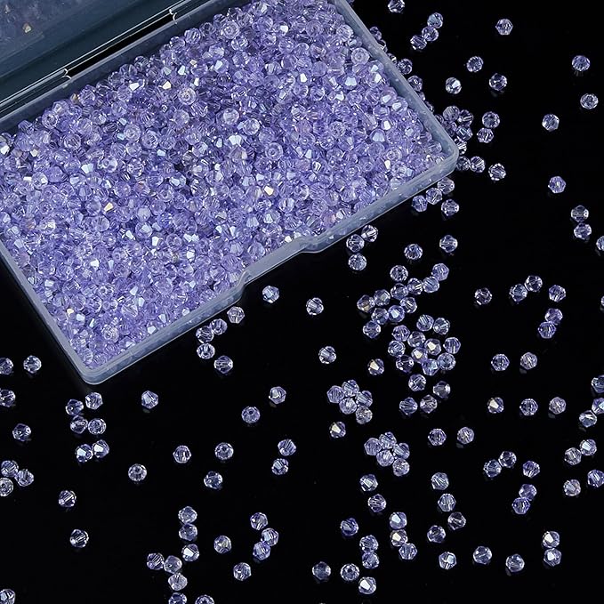 laopottbeads 1200pcs 3mm bicone crystal glass beads for jewelry making, sparkling mini beads for suncatchers, diy bracelets & craft projects (light purple)