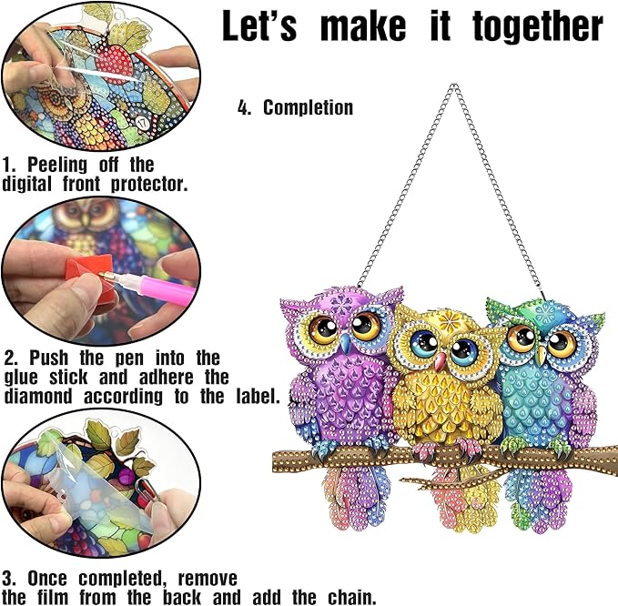LOMSIOY Diamond Art Hanging Kit for Adult, Bird Front Door Sign Window Hanging for Outdoor, Animal Double Sided Summer Decor Suncatcers for Porch, Hanging Pendants for Garden Wall （8x8 Inch