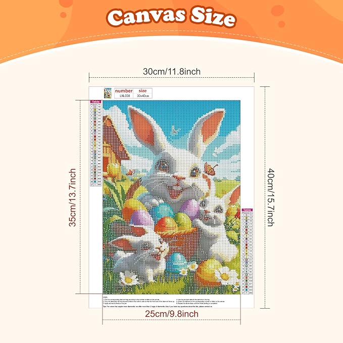 NEWENMO Easter Bunny Family Diamond Art Kits for Adults, 5D Diamond Painting Kits for Beginners Happy Easter, DIY Full Drill Dots Gem Art Painting Kit for Home Wall Decor 12x16 Inch