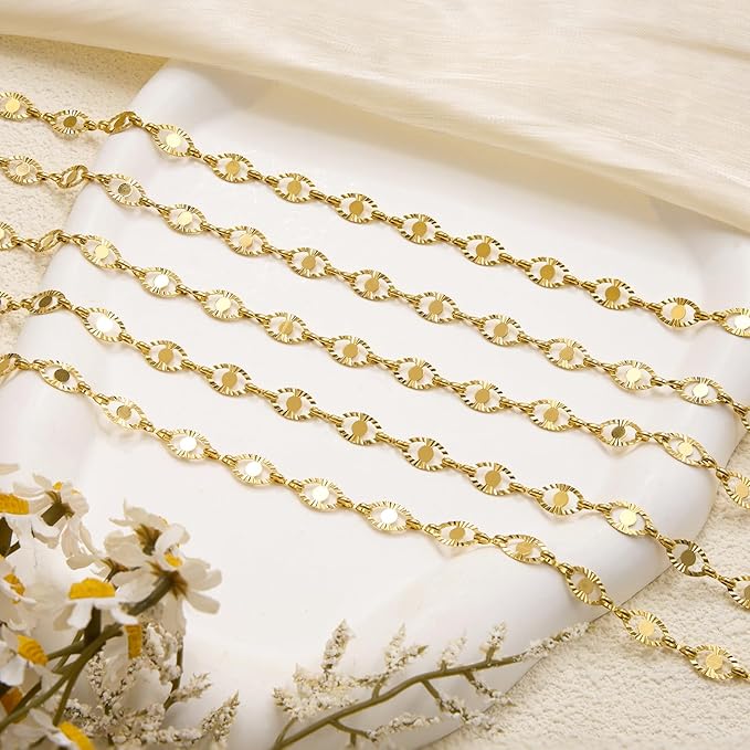 16.4 Feet Gold Plated Oval Link Chains Roll Strong Stainless Steel Chain for Jewelry Making