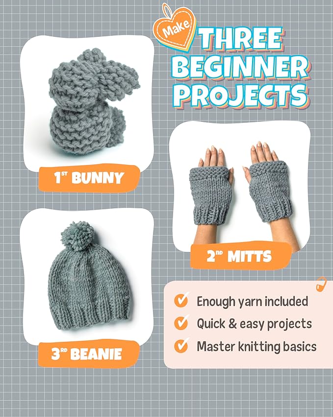 Complete Knitting Kit for Beginners - Learn to Knit Kit with Knitting Accessories Like Thick Beginner Yarn in Gray, Bamboo Needles for Beginners & More - Includes Video Tutorials & Written Guide