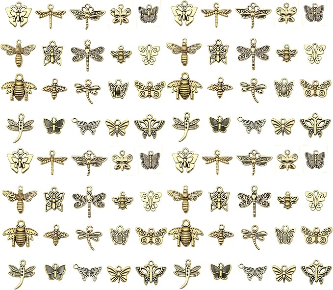 WOCRAFT 60pcs Antique Gold Butterfly Bracelet Charms for Jewelry Making Sets DIY Necklace Bracelet Keychain Crafting Charms Kit Craft Supplies (SN846)