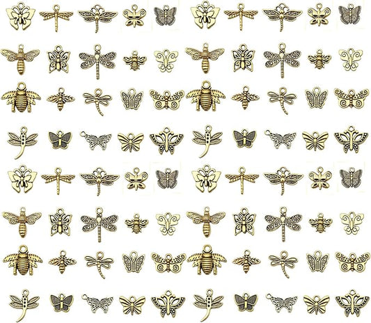 WOCRAFT 60pcs Antique Gold Butterfly Bracelet Charms for Jewelry Making Sets DIY Necklace Bracelet Keychain Crafting Charms Kit Craft Supplies (SN846)
