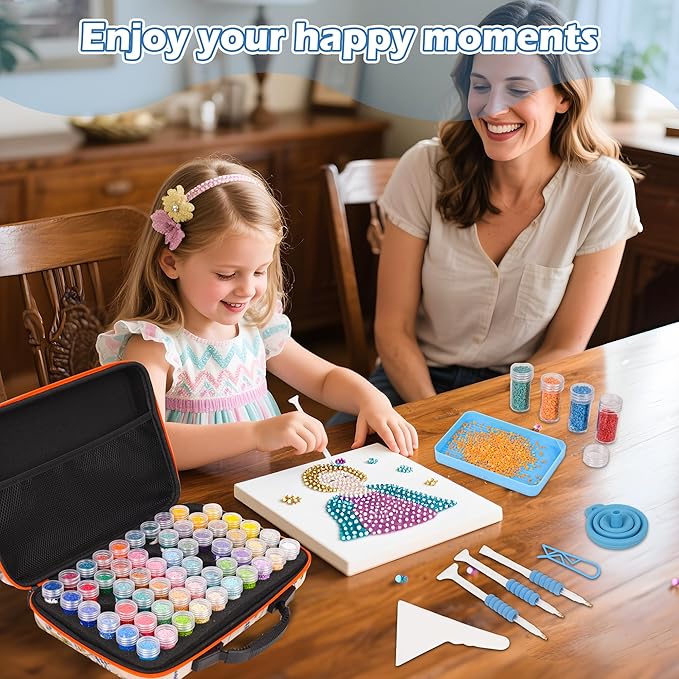 60 Slots Diamond Painting Storage Container, Diamond Art Kits for Adults Stackable Bead Organizer with Carrying Handle, Craft Storage Box with Accessories (Ceramic Garden-60 Slots)