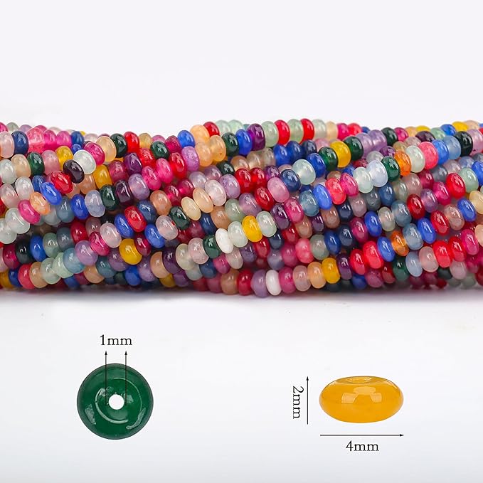 2 Strands (300PCs) Mix Color Rondelle Beads, 2 * 4mm Gemstone Loose Spacer Abacus Disk Beads for DIY Bracelet Necklace Earrings Jewelry Making, Craft Supplies Beading Kit (Type 5)