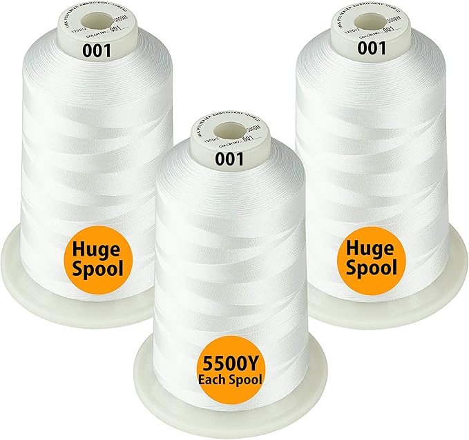 Simthread - 33 Selections - Various Assorted Color Packs of Polyester Embroidery Machine Thread Huge Spool 5500Y for All Purpose Sewing Embroidery Machines - #001 White