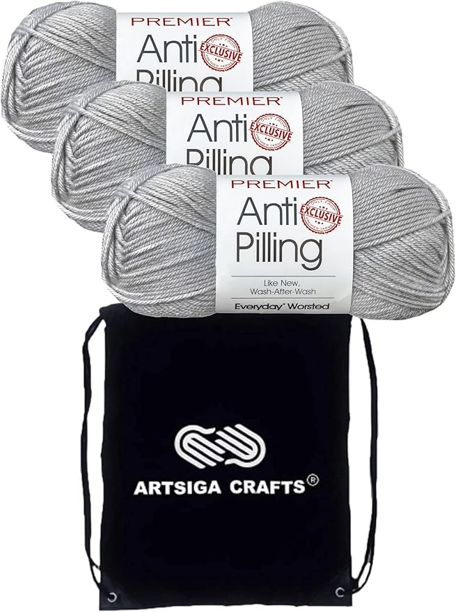 Premier Yarns Everyday Anti-Pilling Solid Mist DN100-23 (3-Skeins - Same Dye Lot) #4 Worsted Weight Acrylic Yarn for Crocheting and Knitting with Project Bag