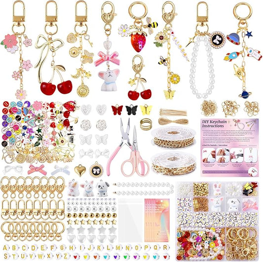 Wurosi 773 Pcs Beaded Keychain Making Kit, Bag Charm Kit, with Chains, Charms & Letter, Key Chain Hooks, Jump Rings, Manual, Gift Bgas, Storage Box & Tools, DIY Crafting and Jewelry Making for Adult