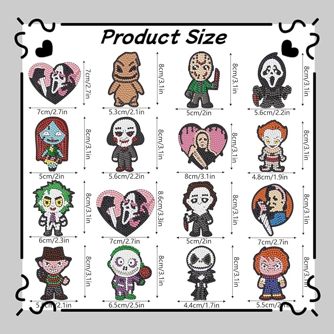 16 Pcs Horror Diamond Painting Magnets Kits,Halloween Diamond Art Fridge Magnet Refrigerator Sticker Diamond Painting kit for Beginners Adults DIY Art Craft Gifts Home Decors (Horror)