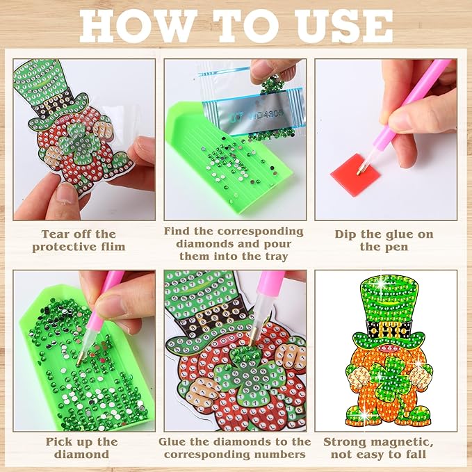 Frienda 12 Pcs Diamond Art Magnets Refrigerator Diamond Painting Magnets Seasonal Gnome Easy Kits Interchangeable for Adults Beginners DIY Gnome Home Decors Gifts Craft