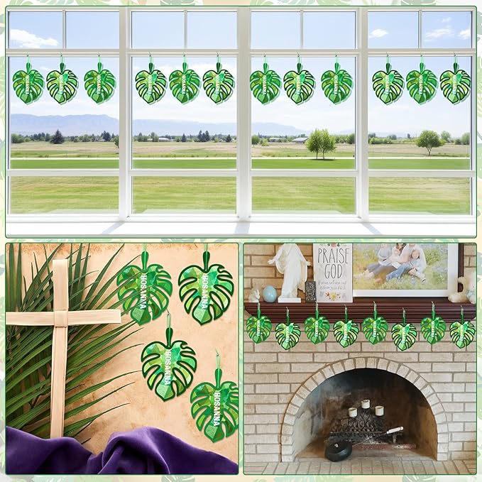 Motipuns 32 Sets Palm Sunday Suncatchers Craft Kits Easter Lent DIY Palm Leaf Tissue Paper VBS Crafts Stained Glass Effect Tissue Paper Kit for Religious Christian Holy Week Window Art