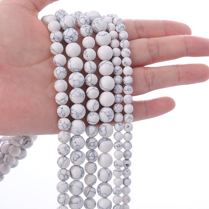 White Turquoise Stone Beads for Jewelry Making DIY Bracelet Necklace Gemstone Round Crystal 1 Strand 15.5inch 45PCS 8MM